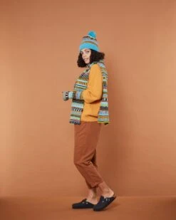 Donna Wilson Static Stripe Scarf - Turquoise 11 Donna Wilson Static Stripe Scarf - Turquoise -Happy Gift Store Beanie and Arm Warmers Turquoise Side Donna Wilson 7cdcbc03 adc3 40b3 92fc b9558d4ff3db