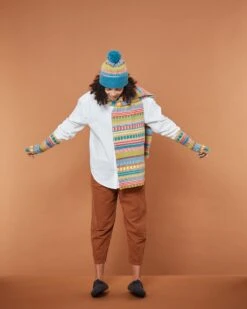 Donna Wilson Static Stripe Scarf - Tutti Frutti -Happy Gift Store Static Stripe Scarf Beanie and Arm Wamers Turquoise Donna Wilson c63aed90 e176 476f b5ed 9fd7021a8a45